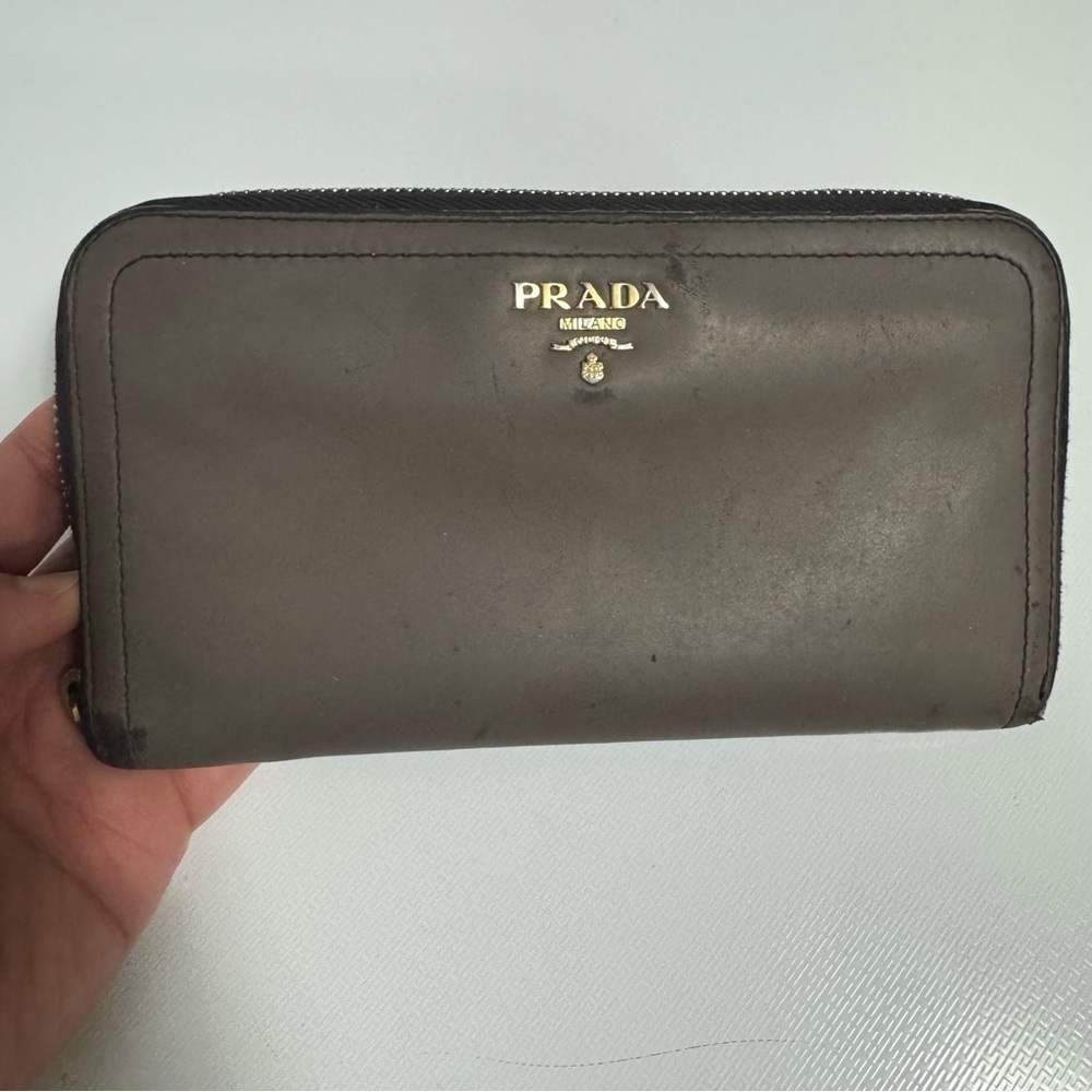 Prada Gold Leather Zip Wallet